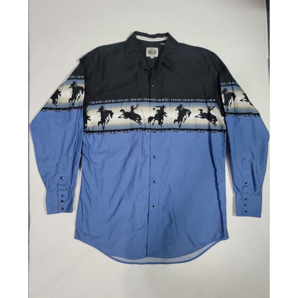Cumberland Outfitters Western Black Snap Shirt Bucking Bronco Cowboy Men’s Sz L